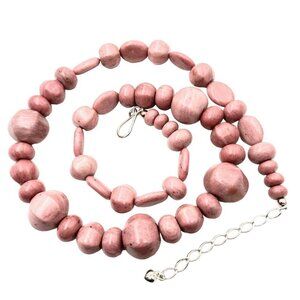 Jay King Womens Necklace Sterling Silver Pink Rhodochrosite 24 Inch 200 Grams